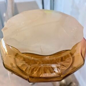 Vintage Amber Powder Jar with Bakelite Swirl Lid Circa 1950